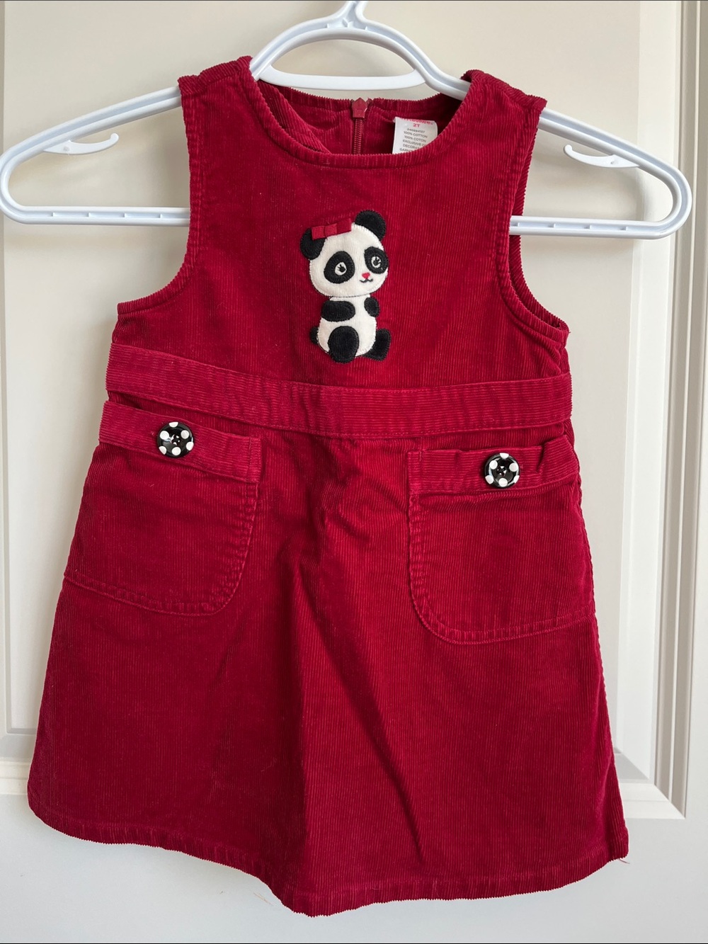 Gymboree Red Corduroy Panda Jumper Dress 2T